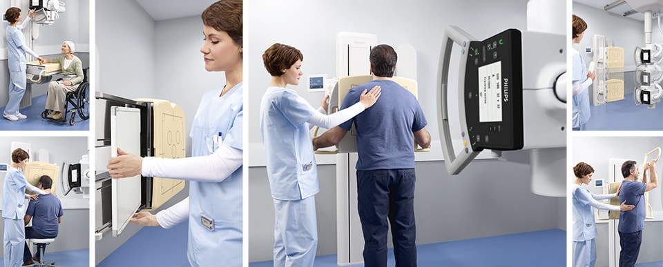 Chest Xray room nurse helping patients