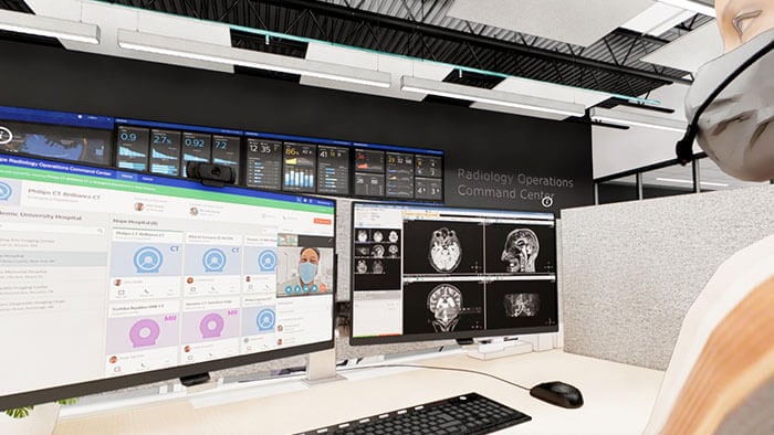 Artist rendering of Philips Radiology Operations Command Center (ROCC) showing experts providing remote virtual assistance
