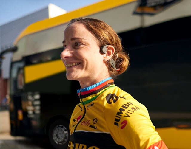 Women using bone conduction headphones
