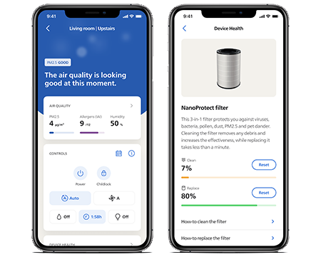 Philips Air+ app Air quality phone screens