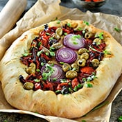 Bread filled with olives, sundried tomatoes and red onions