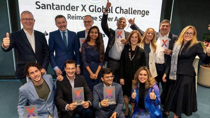 Santander-x-challenge-winners - Winners of the Santander X challenge with representatives from Philips and Santander